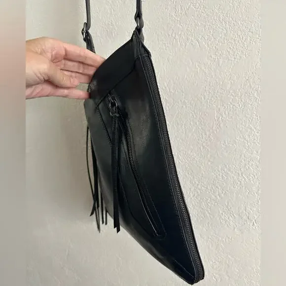 Joe’s Jeans Skyler Moto Black Leather Crossbody Bag Asymmetrical Zips